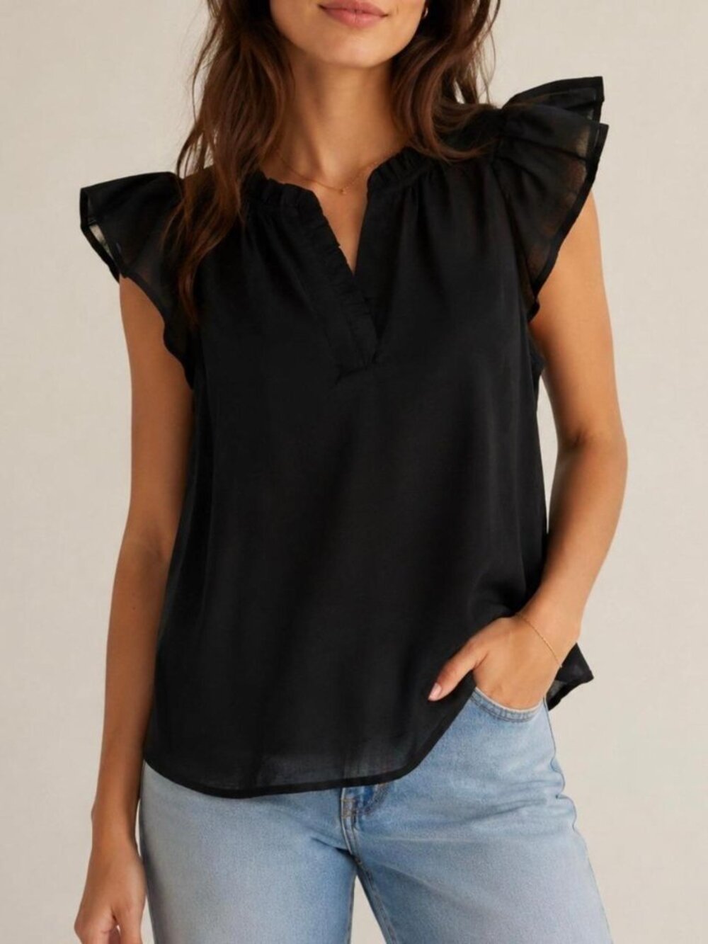 J. Crew Black Flutter Sleeve Blouse